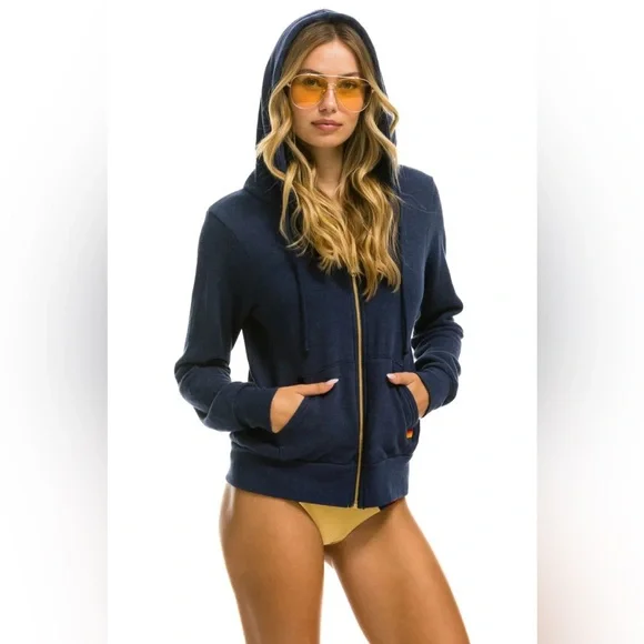 Aviator Nation Navy Blue Hoodie with Yellow Lightning Bolt Sz L - Picture 4 of 11